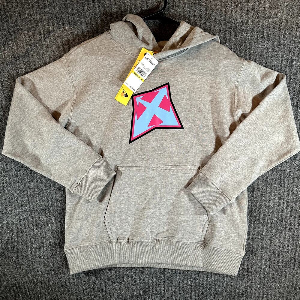 Off-White Kids Hoodie Gray Arrow Logo Graphic Sweatshirt NWT Size M 10/12